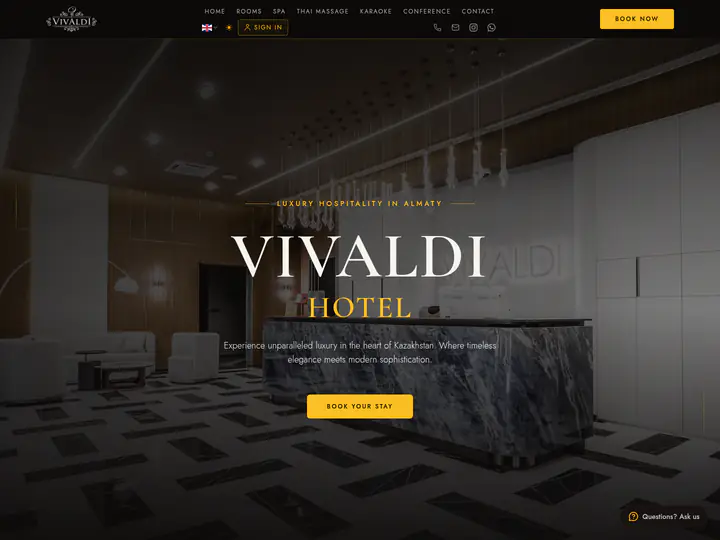 Home page of vivaldialmaty.com in the dark theme